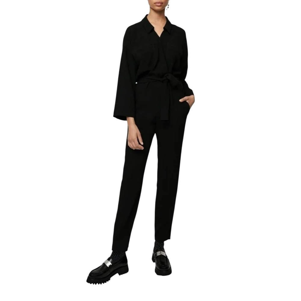 Maje NWT Size 38=‎ Medium Black crepe wrap belted Jumpsuit